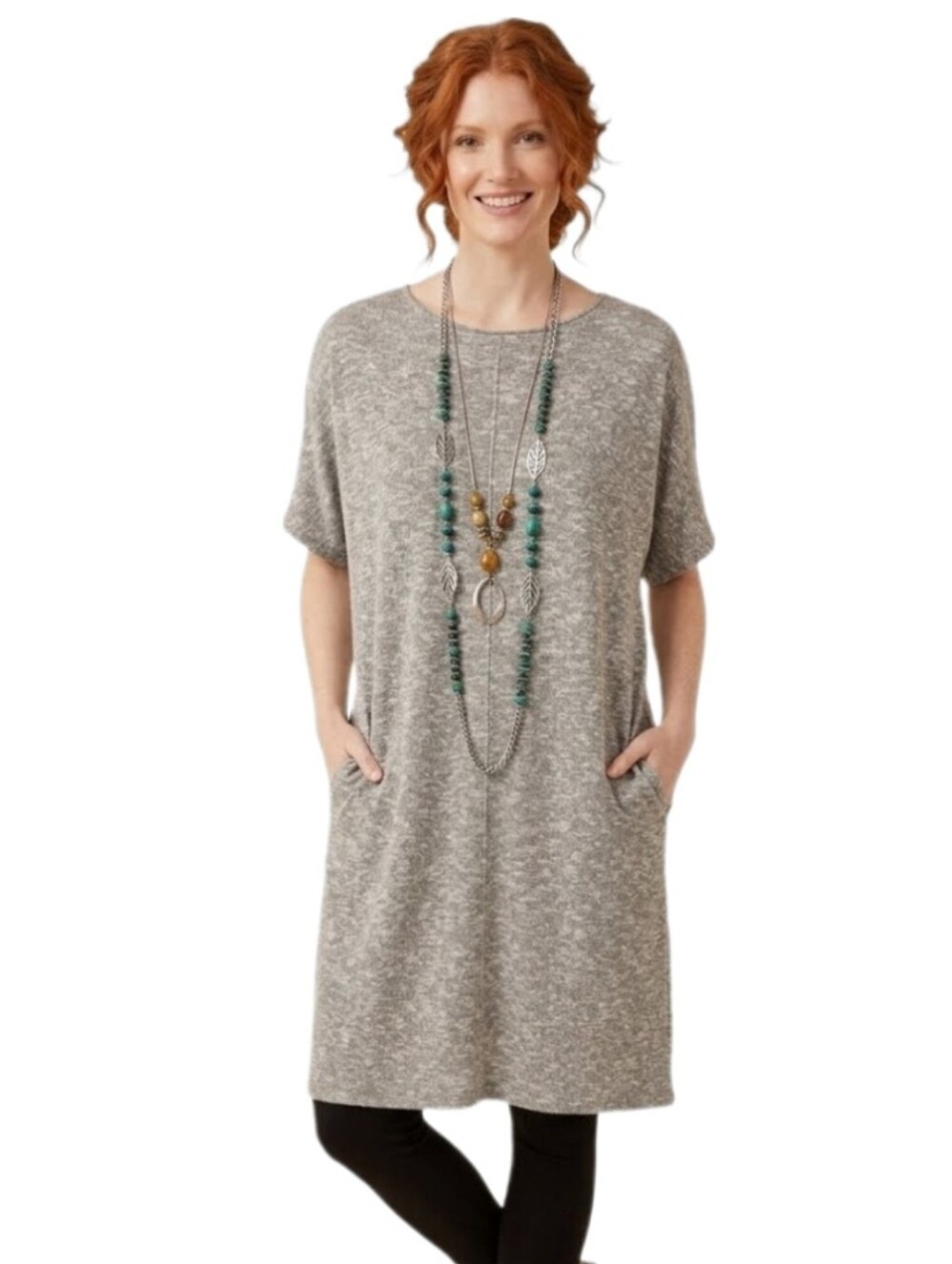Pure Jill Tunic Cotton Blend Longline Knit Shift Gray Size L